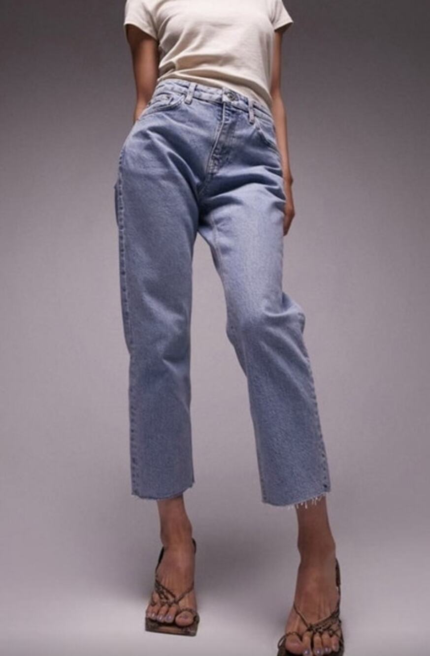NWT Topshop Womens Petite 6 Straight Cropped Jeans Raw Hem Casual Classic Denim